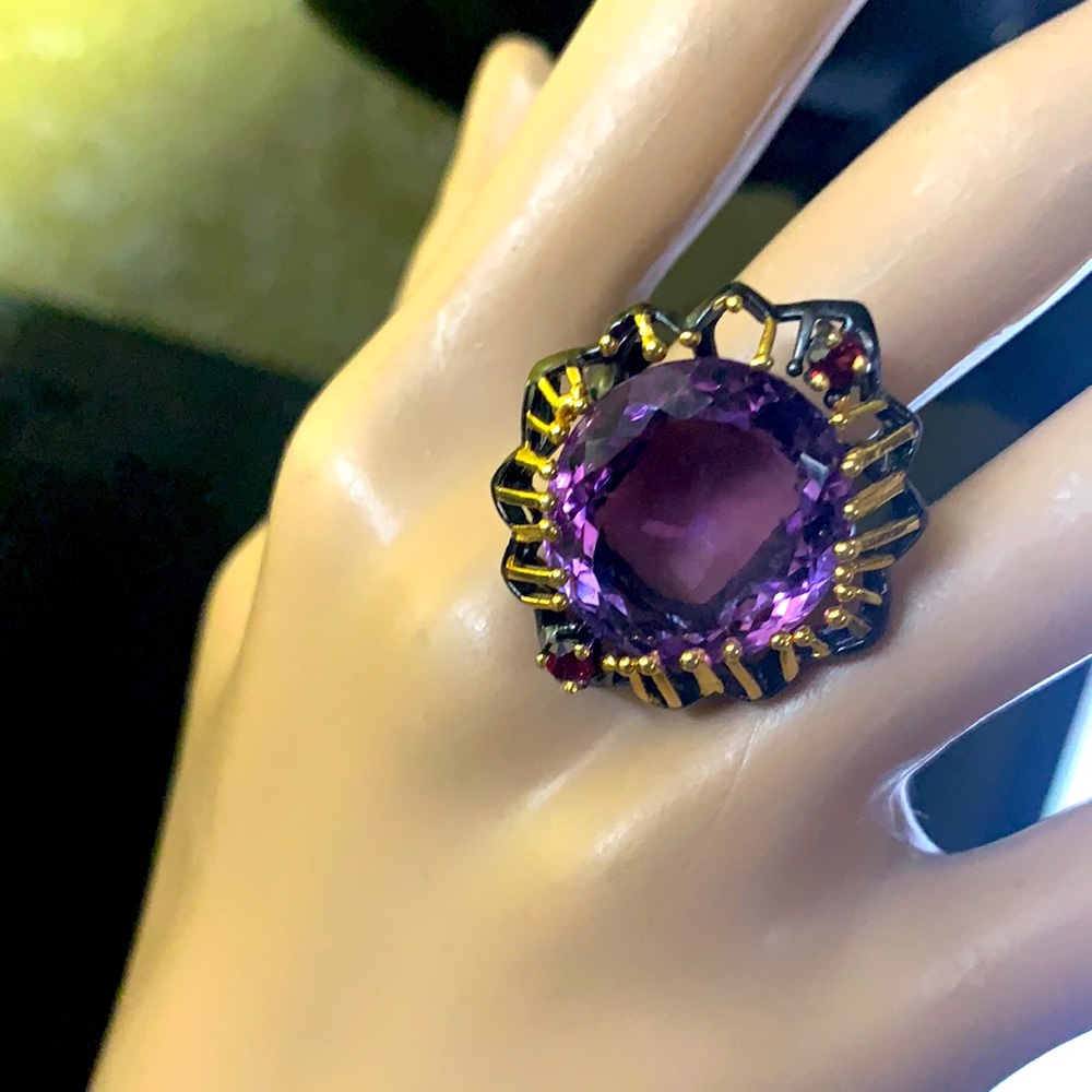 New Gorg Unique African Amethyst Rhodolite Ring - Picture 4 of 16
